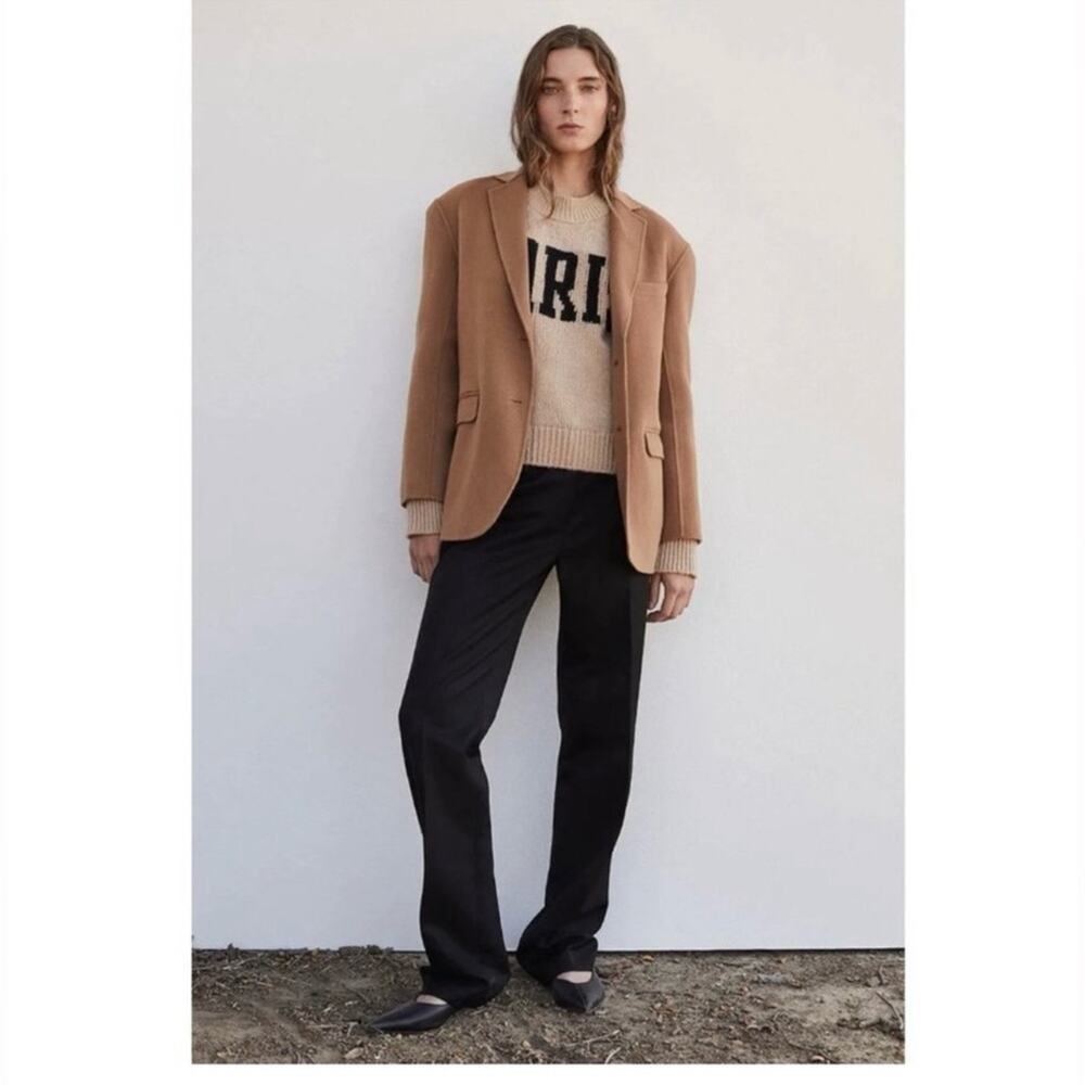 ANINE BING Kendrick Wool/Cashmere Blend University Paris Sweater in Light Camel - Picture 2 of 12